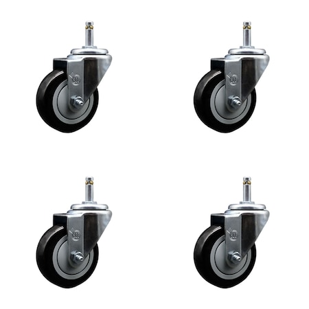 Service Caster 3.5'' Black Polyurethane Wheel Swivel 7/16'' Grip Ring Stem Caster Set, 4PK SCC-GR20S3514-PPUB-BLK-716138-4